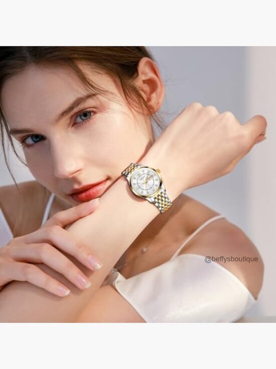 Womens Watch Fashion Dress Waterproof Silver Easy Read Quartz Analog Two Tone main image 7